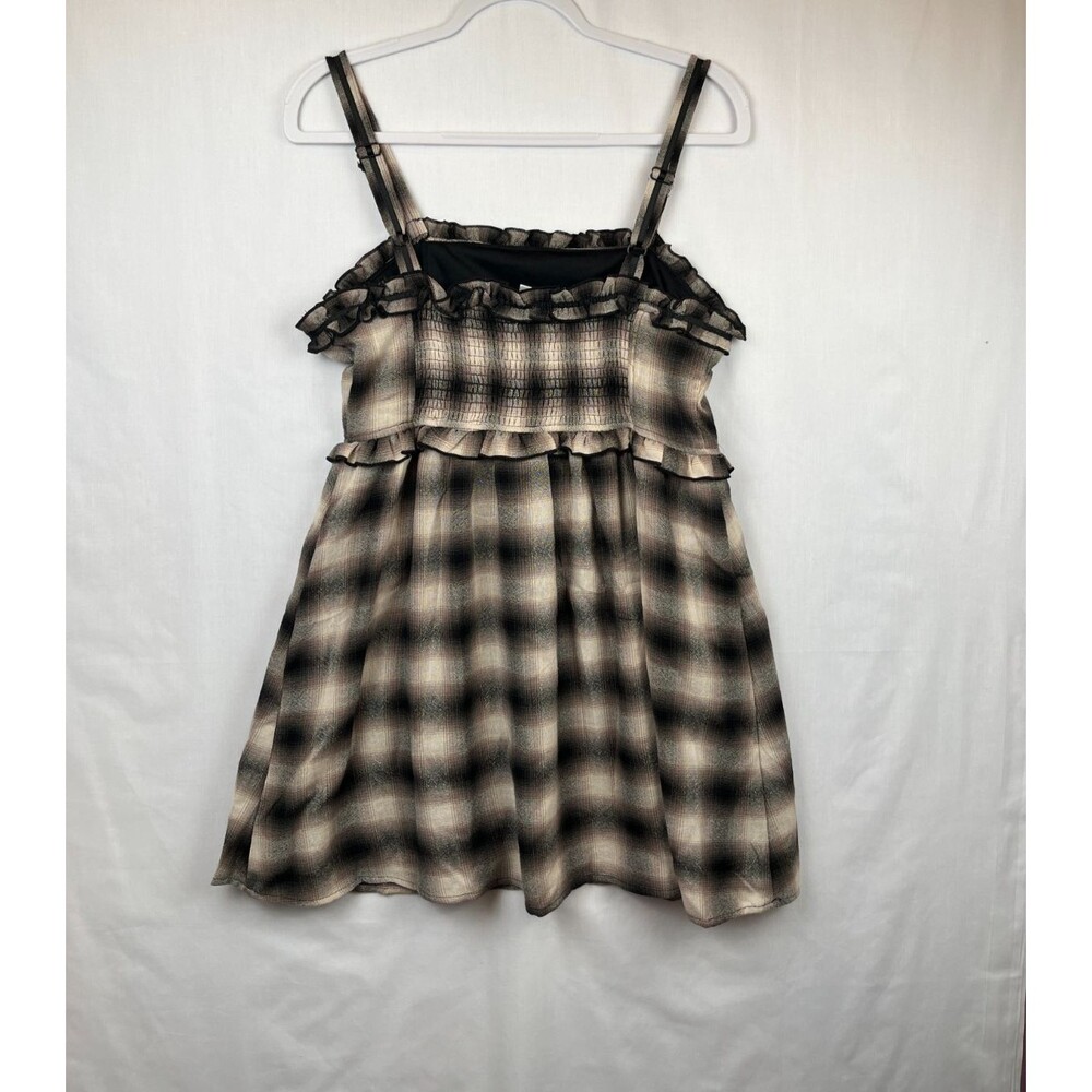 Heart & Heels Mini Dress Womens JR Size Large Brown Taupe Plaid Sleeveless Y2K - Picture 2 of 12